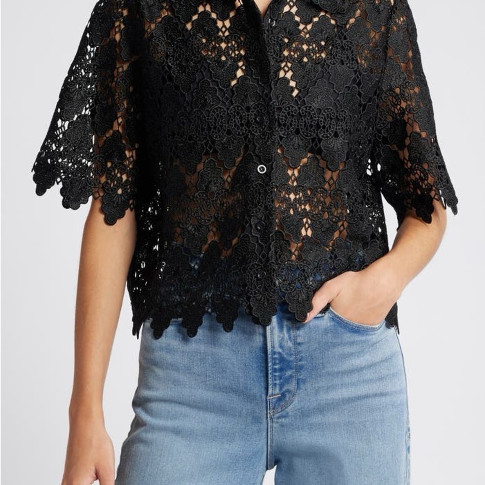 Frame Black Lace Blouse Size XS